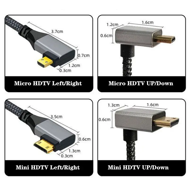 Mini/micro hdmi kompatibel männlich zu männlich 2,0 version 4k @ 60hz hd teleskop feder draht bogen mini mund slr kamera monitor 2,4 m