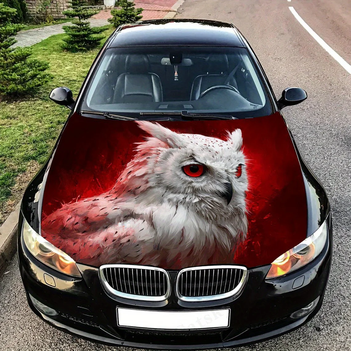 

Owl with Red Eyes Car Hood Decal Sticker - Durable Vinyl Wrap, Splash-Resistant & Easy Removal, Fit For All Cars - Automotive Ac