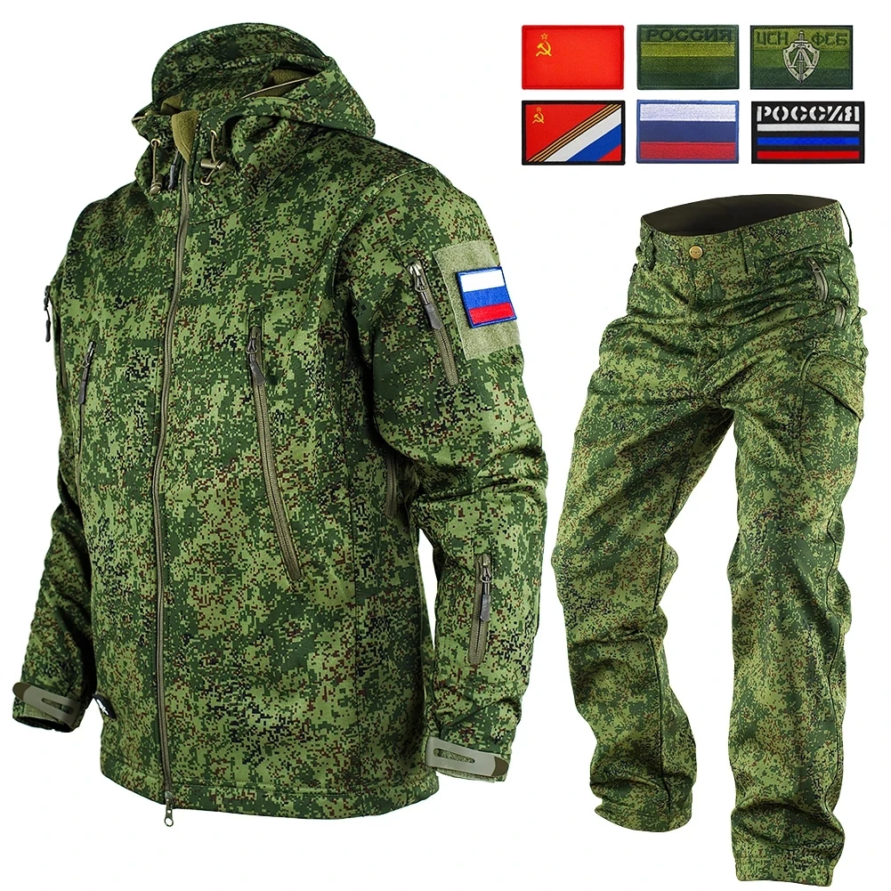 Tactical Uniform Camouflage Outdoor Winter Suit Men Fleece Softshell Warm Windproof