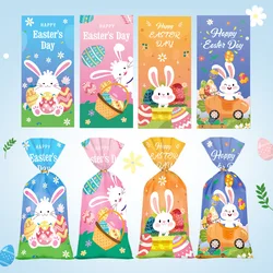 50Pcs Easter Gift Bags Cute Rabbit Hen Egg Pattern Candy Packaging Bags Open Top Cellophane Cookies Bags Easter Party Decor