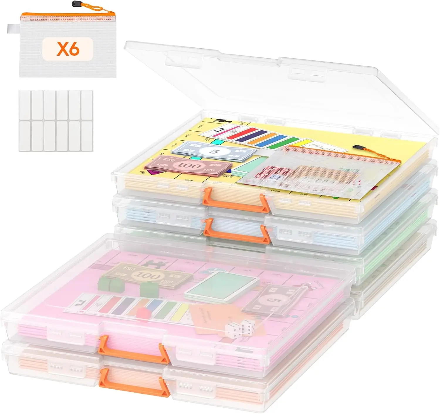 

Пластиковые коробки для хранения 13x12 дюймов с надежной защелкой, портативный органайзер для файлов, поделок, пазлов, карточек и художественных принадлежностей - 6 шт.