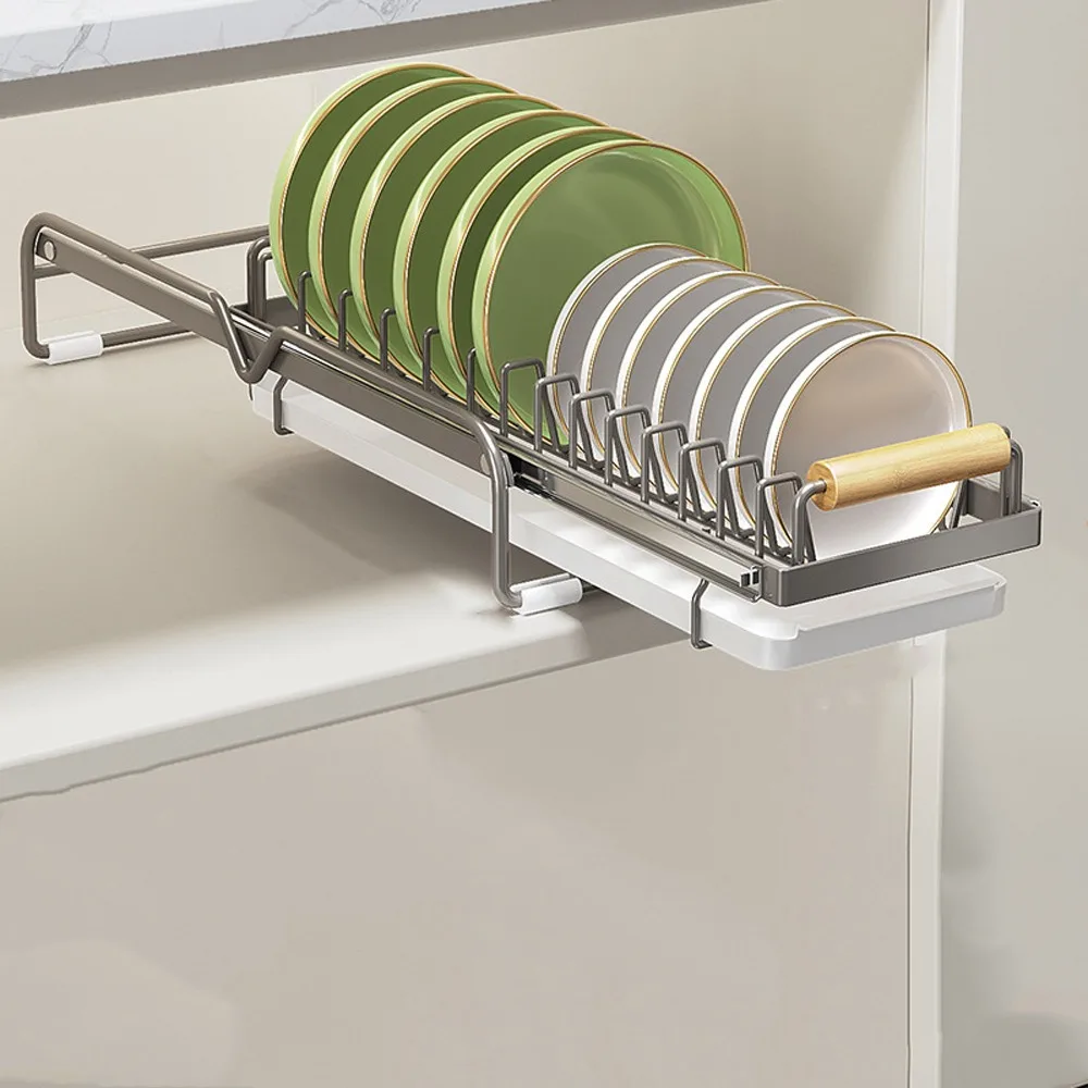

Single Tier Dish Drying Rack Metal Wear Resistant Under Sink Rack Anti-Slip No-Drill Installation Dish Drainer Storage
