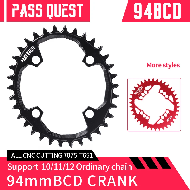 

PASS QUEST-Narrow Wide Chainring, Monoplate Sprocket for MTB Road Bike, 28-38T Chainwheel, Black and Red, 3 Mount Monoplate Spro