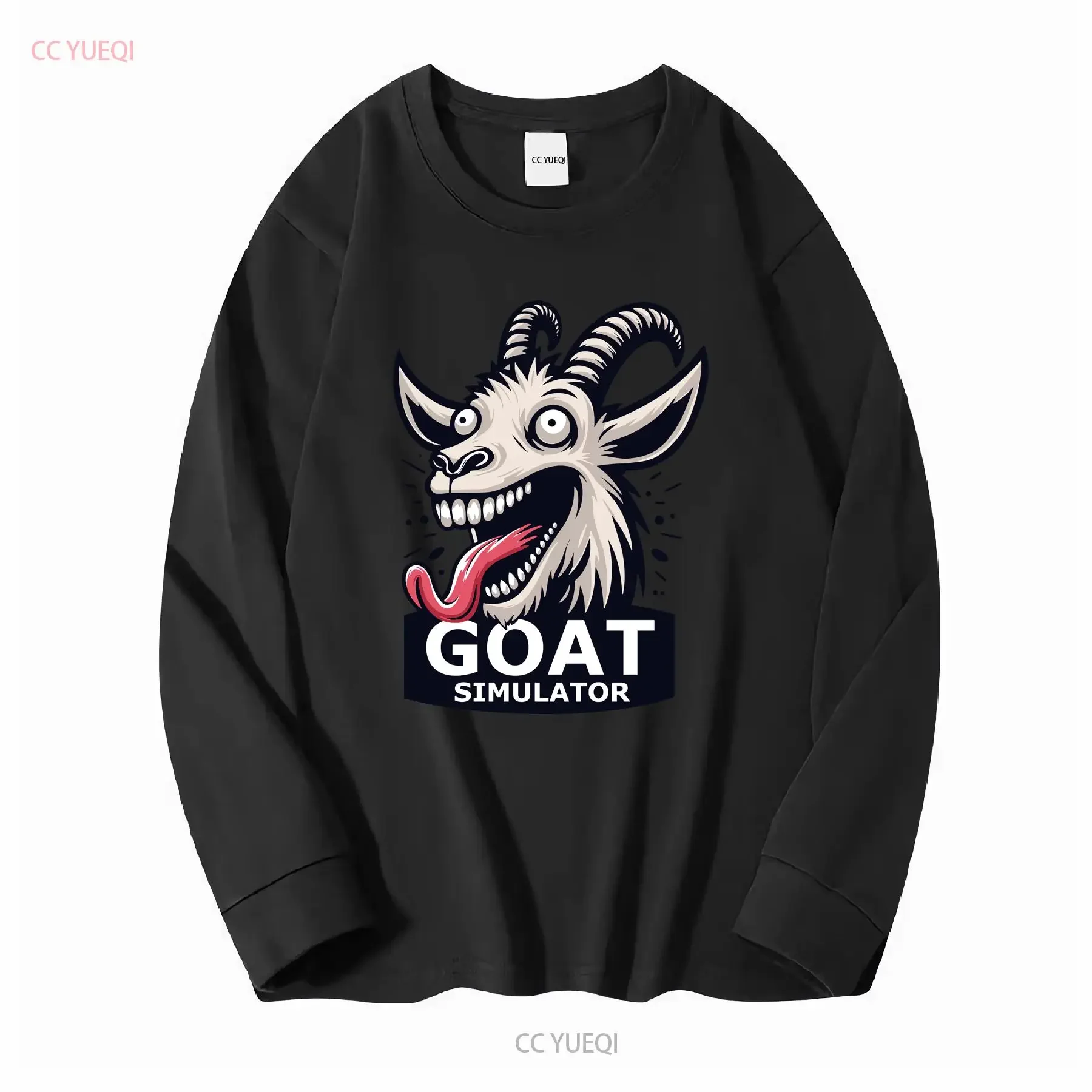 تي شيرت محاكاة الماعز الصراخ بأكمام طويلة أو قصيرة عتيقة مغسولة قابلة للتنفس أوم جرافيك أنيق للارتداء اليومي