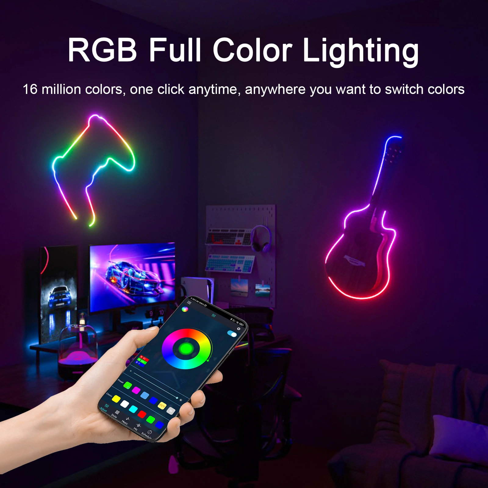 

Neon LED Strip Light 5/10M Silicone Neon Rope Light Music Sync DIY APP MeRGBW Multicolor Chasing Strip Tape for Room Wall Decor.