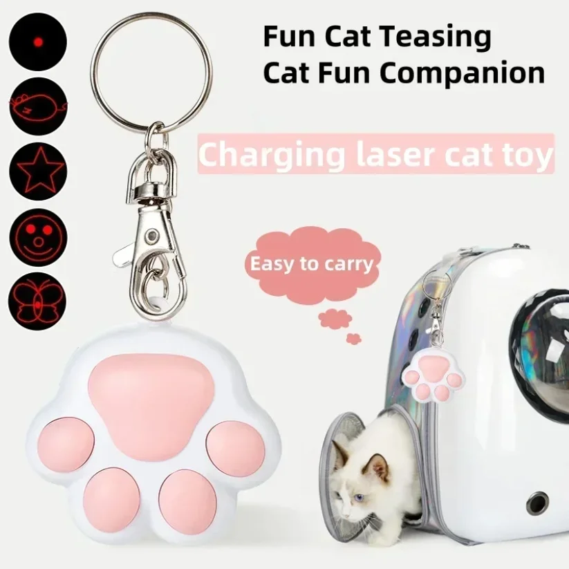 

Rechargeable Cartoon Paw Print Multifunctional Kitten Interactive Infrared Cat Keychain Laser Cat Teaser Wand Portable Pet Play