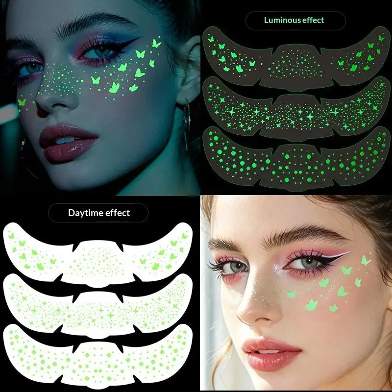 (HB05)Glow In The Dark Halloween Temporary Face Tattoos Realistic Scary Patterns For Cosplay Parties Events