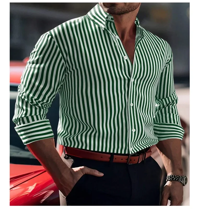 New men's shirt formal loose men's striped office solid color shirt elegant slim fit shirt