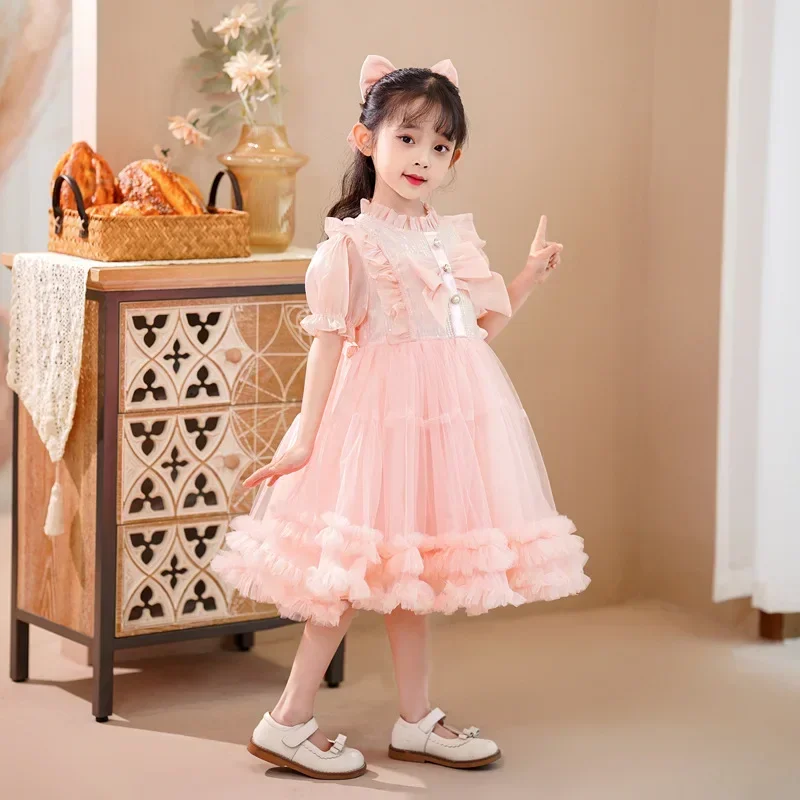 Vestito di garza soffice per ragazze, nuova versione coreana dell'estate 2023, vestito da principessa elegante, vestito alla moda da bambina