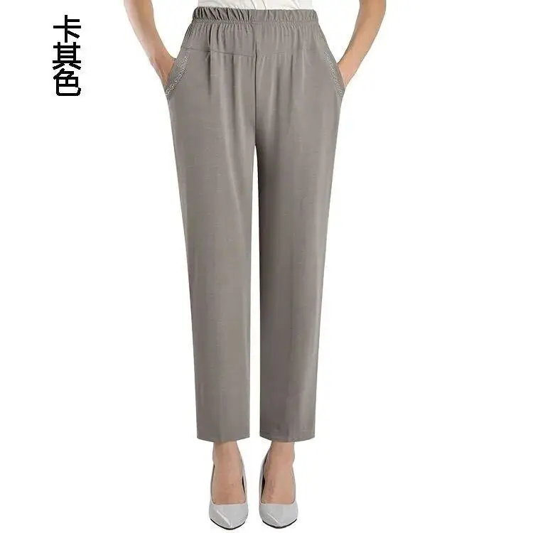 Damenhose 2025, Sommer, lockere Freizeithose, elastische, hoch taillierte Hose mit geradem Bein für mittlere und ältere Menschen, dünne Hose