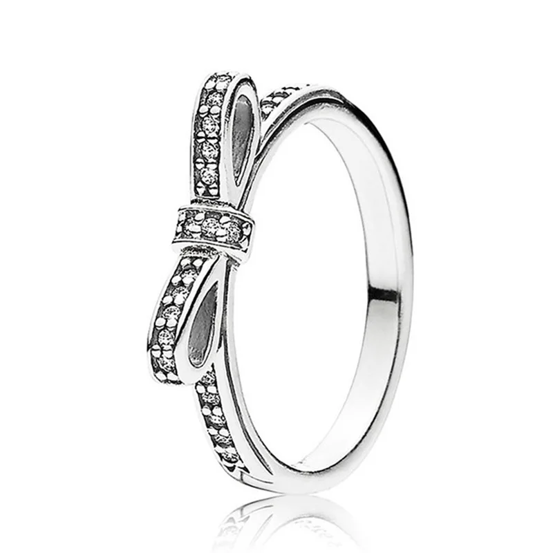 Women's 925 Pure Silver Crown & Bow Zircon Ring, Exquisite Gift