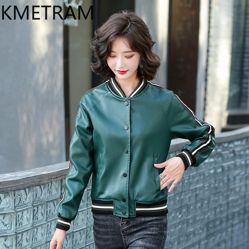 Kmetram natürliche Schaffell Lederjacke für Frauen Frühling Herbst Baseball Damen jacken kurze Mäntel leren jas dames