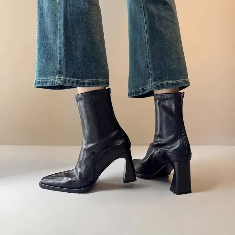

Women's boots French retro high heels slim boots short boots 2025 new autumn and winter British style single boots