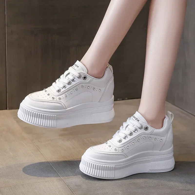 2024 New Korean Version High Female Shoes Spring White Thick Bottom Casual Fashion Shoe Sneakers for Women Round Toe Size 40