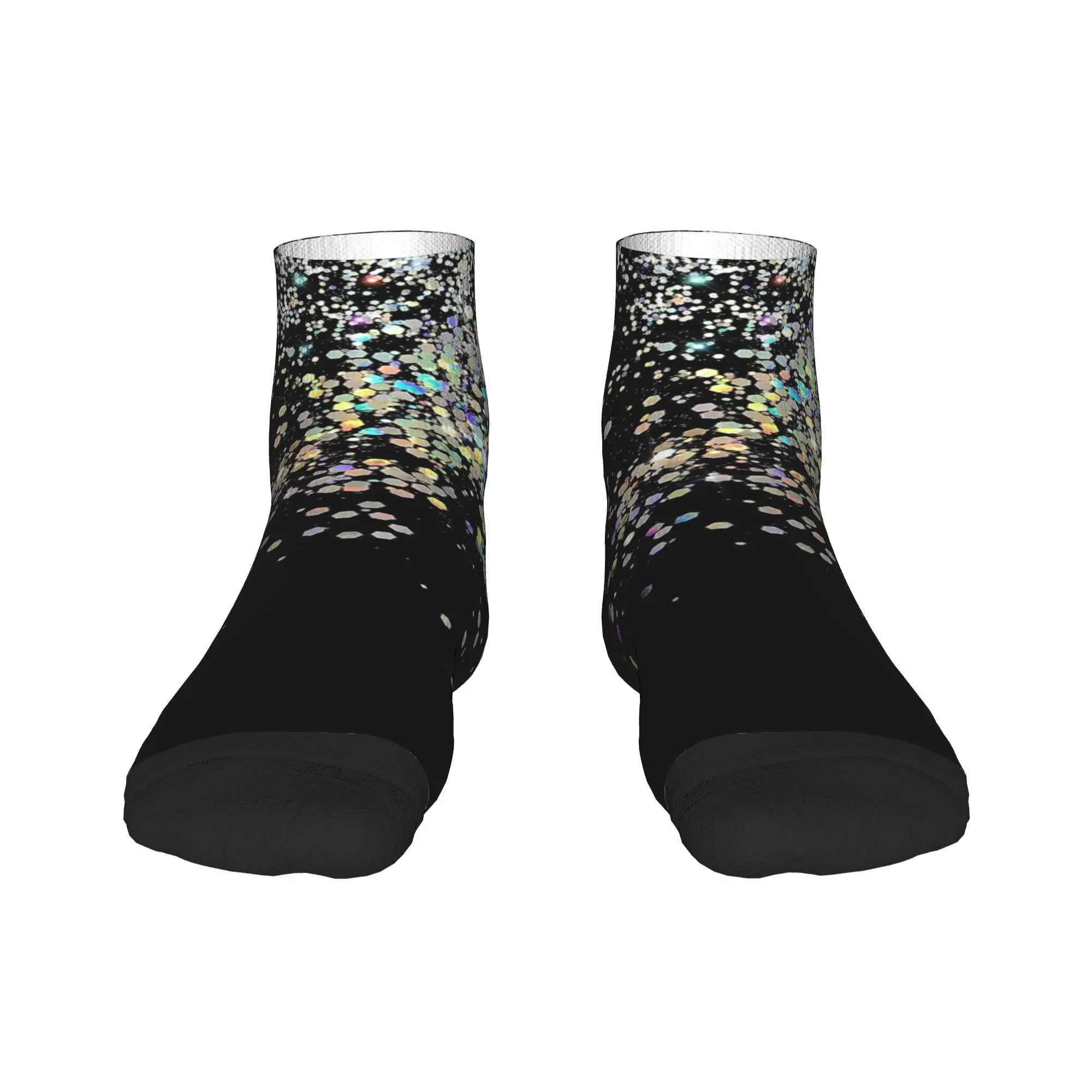 

Black And Holographic Sparkle Socks Harajuku Sweat Absorbing Stockings All Season Socks Accessories for Man's Woman's