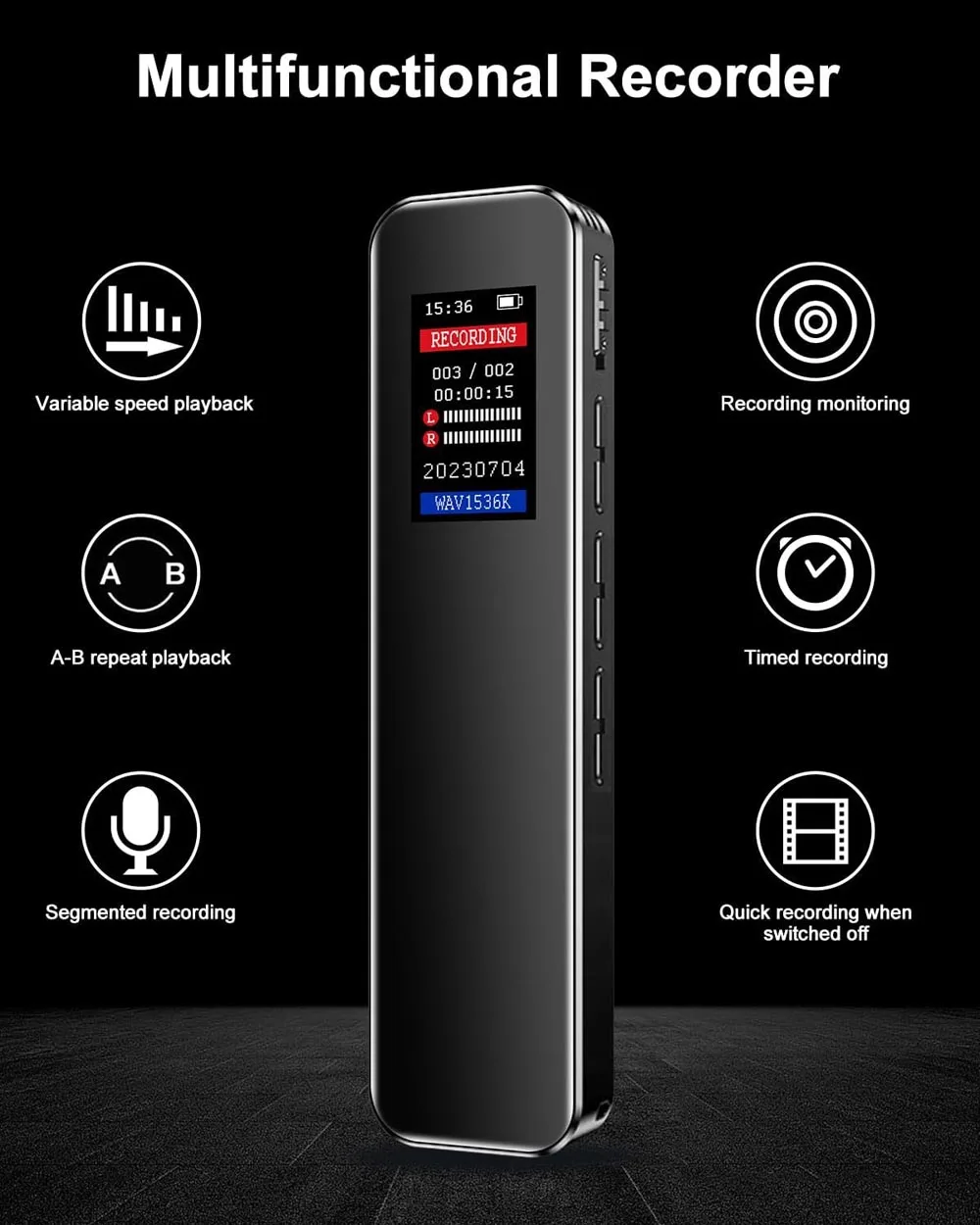 32GB Memory Digital Voice Recorder Voice Activated Recorder Playback, Portable Audio Recorder Recording Device AI Noise PQ134