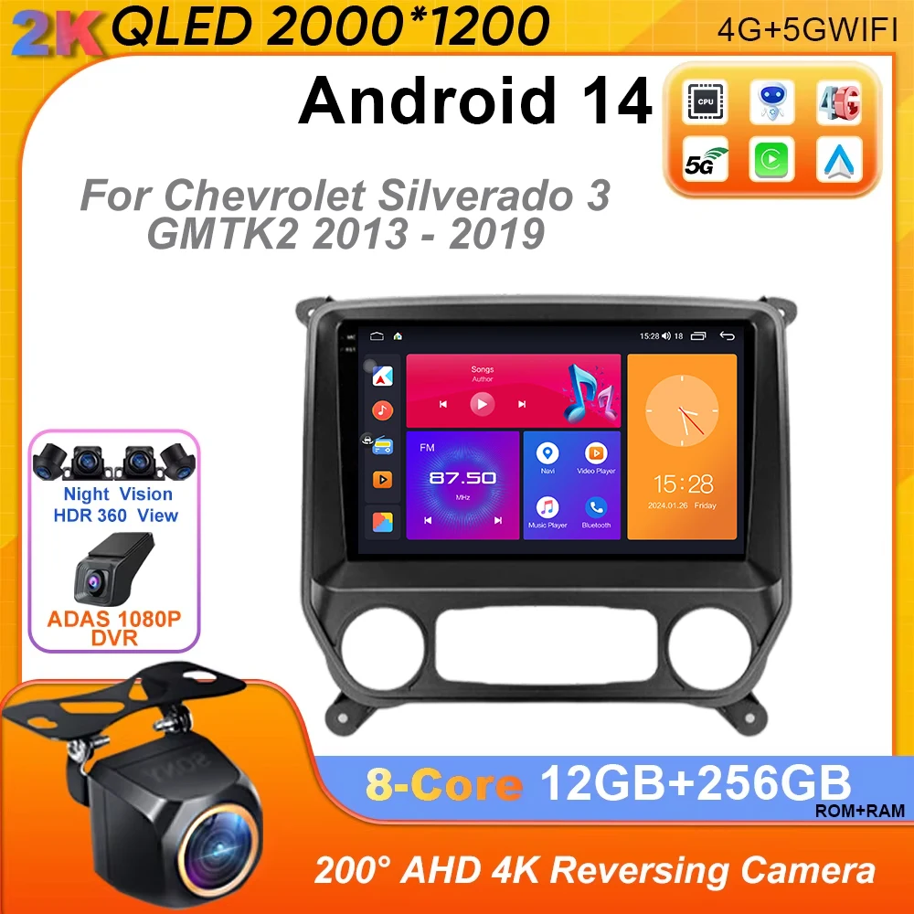 

Android 14 Car Radio Carplay Auto For Chevrolet Silverado 3 GMTK2 2013 - 2019 GPS Multimedia 2 Din Player Head Unit 4G WIFI DVD