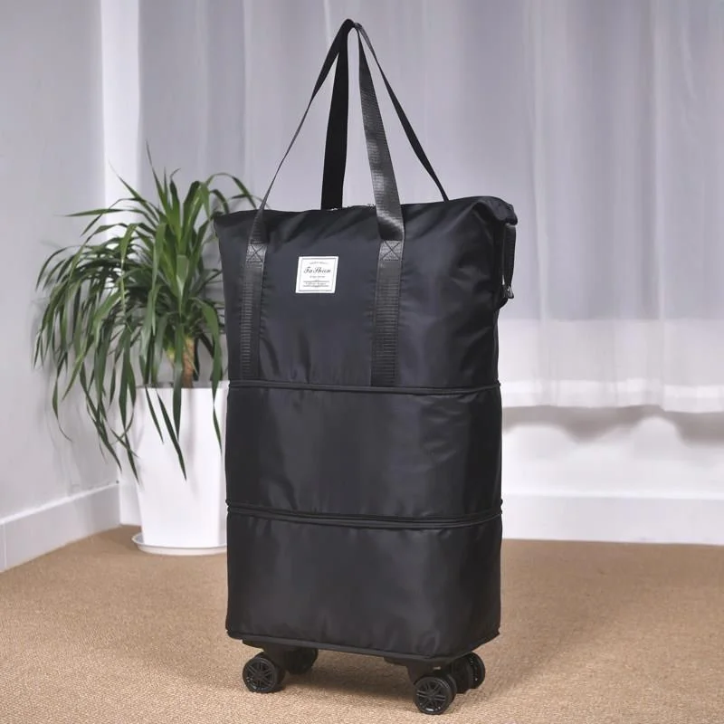 大容量オックスフォード布製荷物バッグ、ユニバーサルホイール付き、学生海外旅行用折りたたみ式旅行バッグ、ユースユニセックス