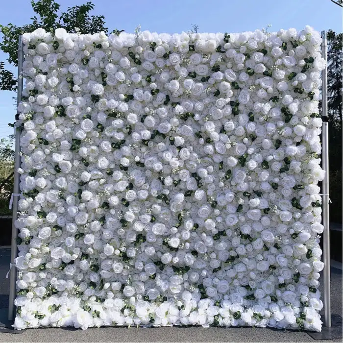 

3D luxury Milky white Rose greenery Curtain Flower Wall Outdoor Wedding Backdrop Decoration Christmas Events Prop Window Display