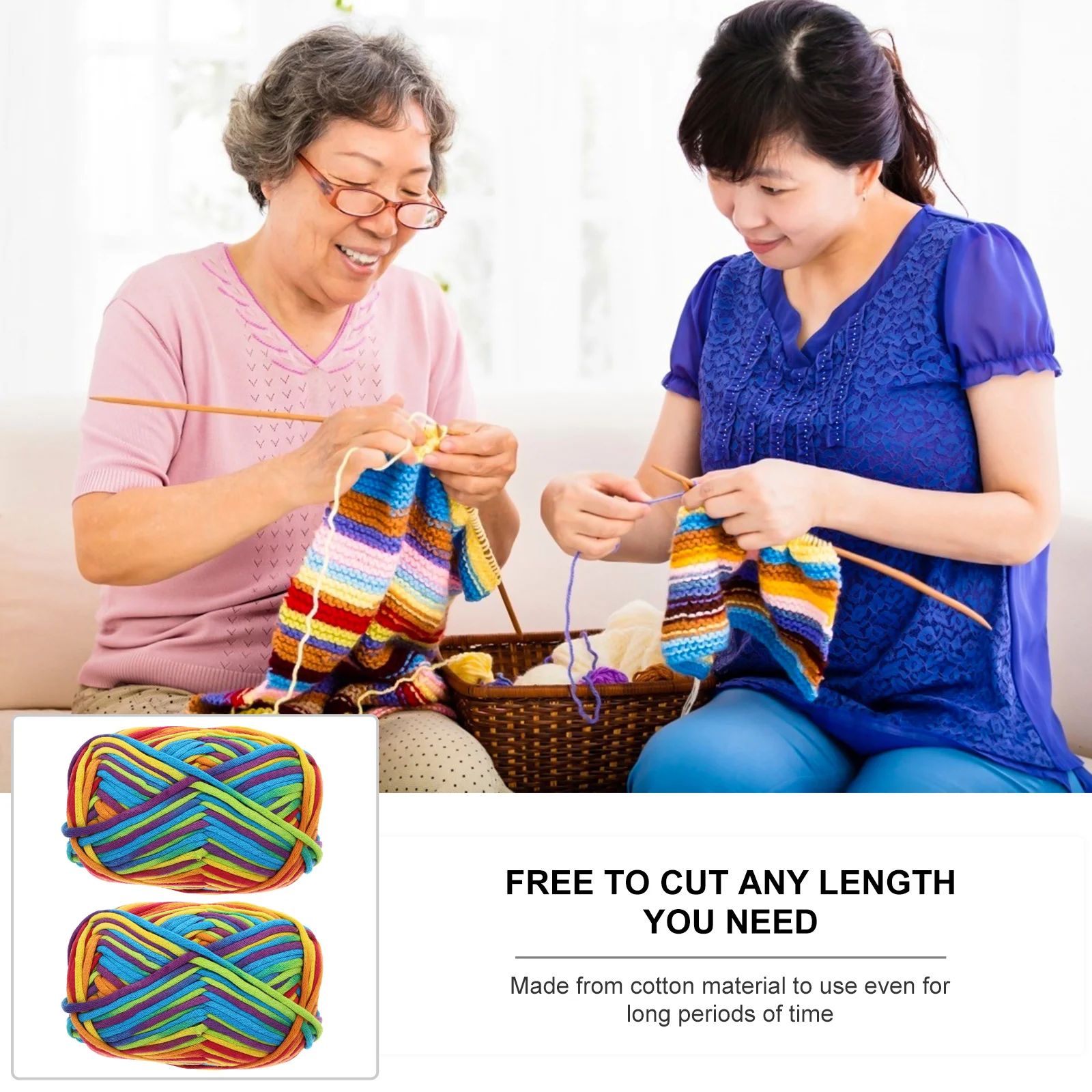 

2Pcs Rainbow Cotton Yarn Comfortable Soft Handcrafting DIY Knitting Crochet Material Multi-Function Household Crochet Yarn