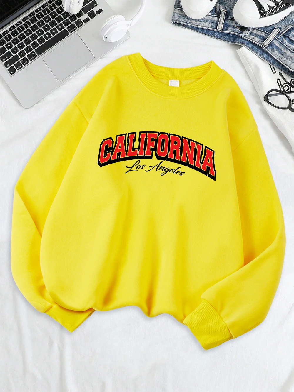 California Los Angeles City Printed Sweatshirt Women Fleece Warm Casual Hoodie O-Neck Loose Pullover Winter Comfortable Tops