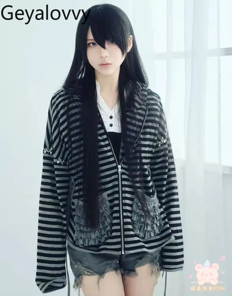 

Spring and Autumn New Japanese Y2k Hooded Zipper Sweatshirt Personalized Sweet Women Long-sleeved Jacket Sunscreen Clothing