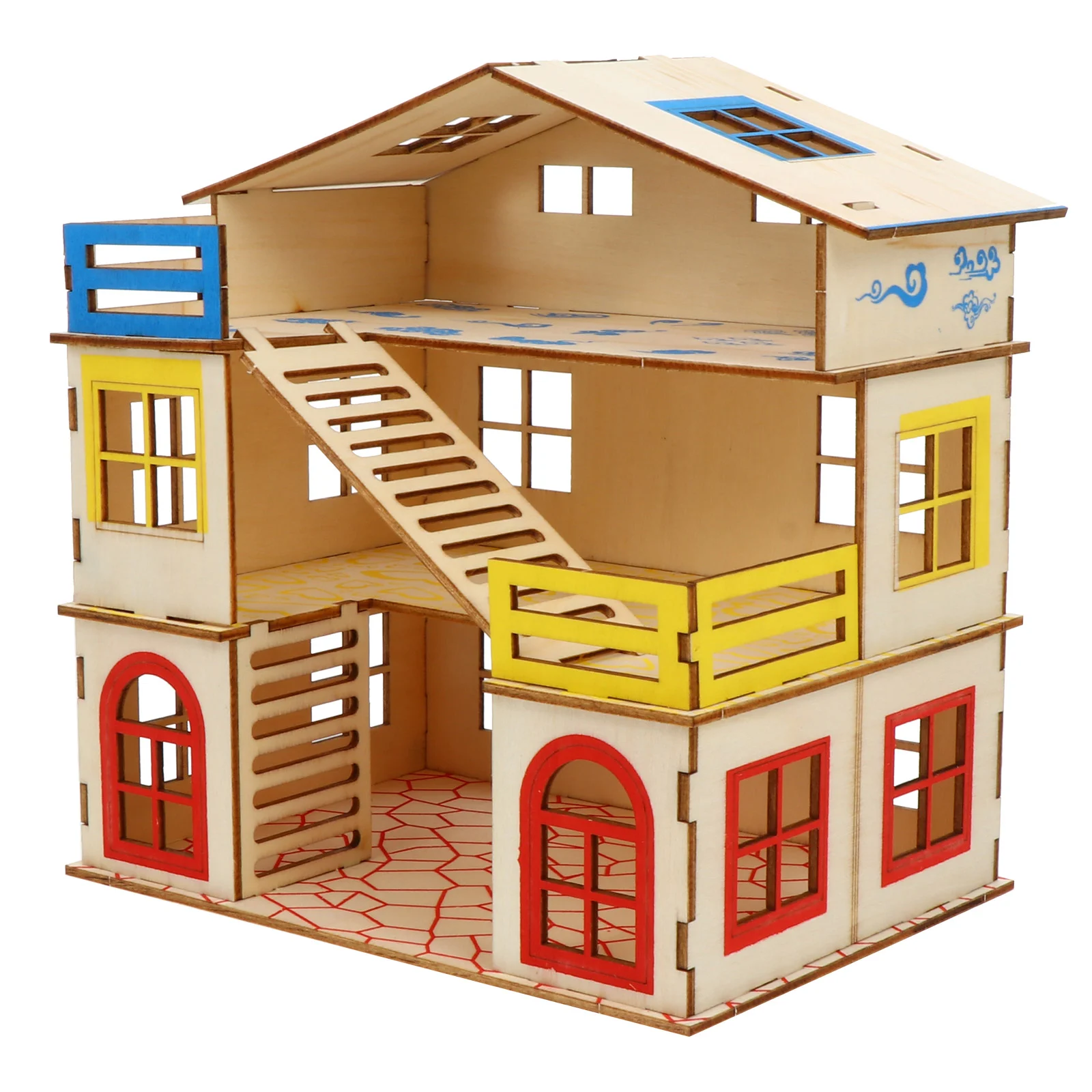 

Hamster House Pet Wooden Villa Playing Castle Climbing Ladder Multiple Layer Rat Room Small Hut