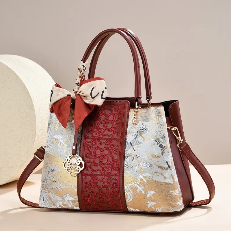 Splicing Embroidered Bright High-quality Exquisite Scarf Decoration Women Shoulder Crossbody Bag New High Quality Casual Handbag