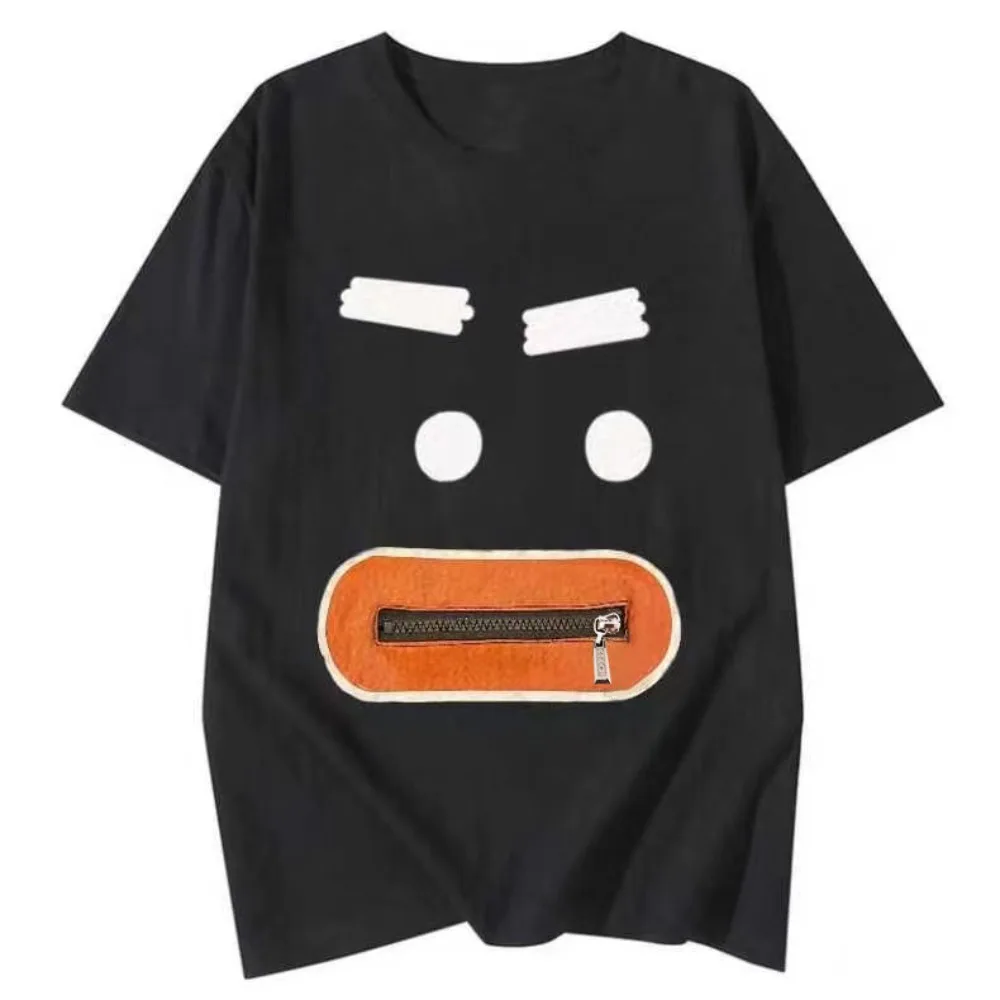 

New Harajuku Big Mouth Zipper Pocket Couple Same Print Y2k Street Hip Hop Kawaii Clothes Oversized T Shirt Kpop Women Clothing