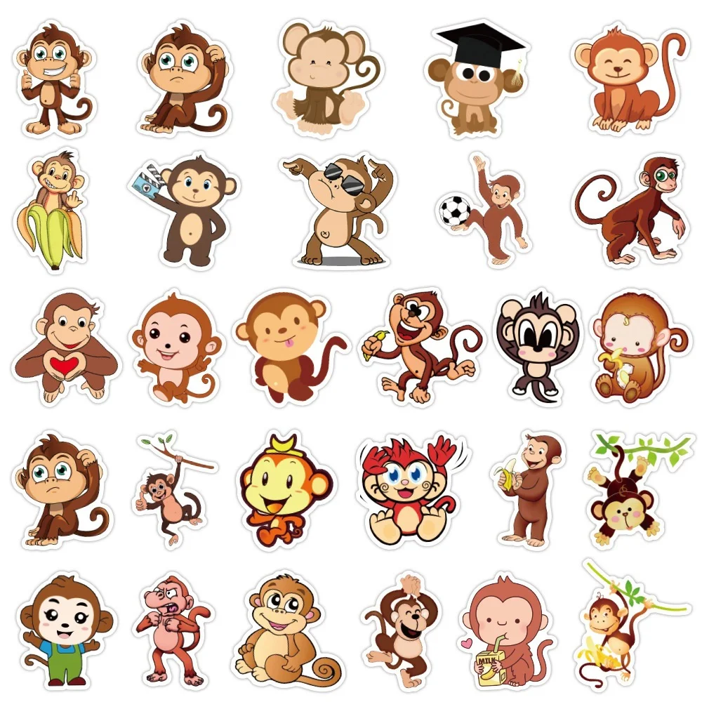 10/30/50PCS Cartoon Cute Monkey Animal Graffiti Creative Sticker Desk Guitar Computer Refrigerator  Waterproof Sticker Wholesale