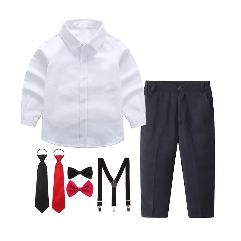 Boss Baby Outift Gentleman Suits for Kids Boy Formal White Polo Shirt Suspenders Pants Tie Outfits  Children's Clothing