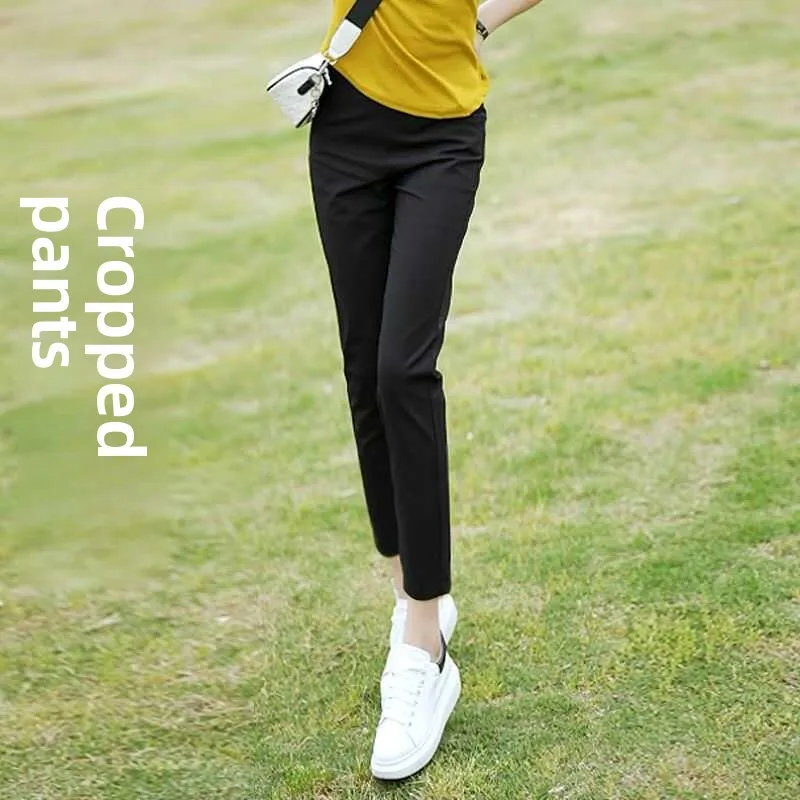 Pantaloni estivi a gamba dritta slim a vita alta in seta di ghiaccio da donna Casual a nove punti piccoli piedi vestibilità ampia per pendolari Sle versione coreana