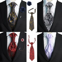 Newest Men's Paisley Tie Brooch Set Red Ajustable NeckTie Luxury Red Gemstone Brooch Classic Suit Tuxedo Groom Wedding Accessory