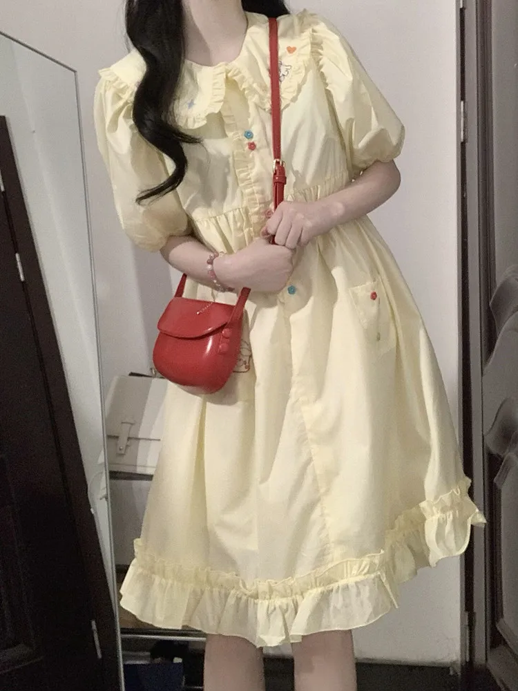 

Sweet School Style Doll Collar Dress Women Summer New Cute Ageless Japanese Soft Girl Princess A-Line Skirt Midi Dress Zipper