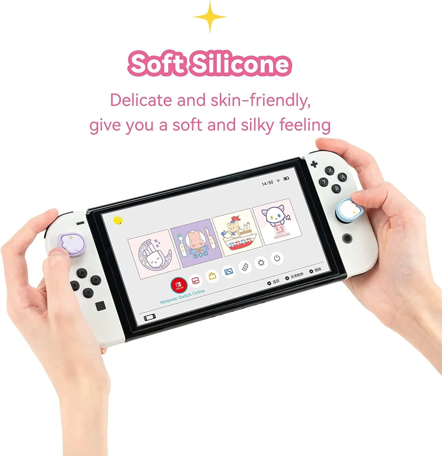 GeekShare-Joycon de silicona para Nintendo Switch/OLED/Switch Lite,4 piezas, alas Sakura Rabbit