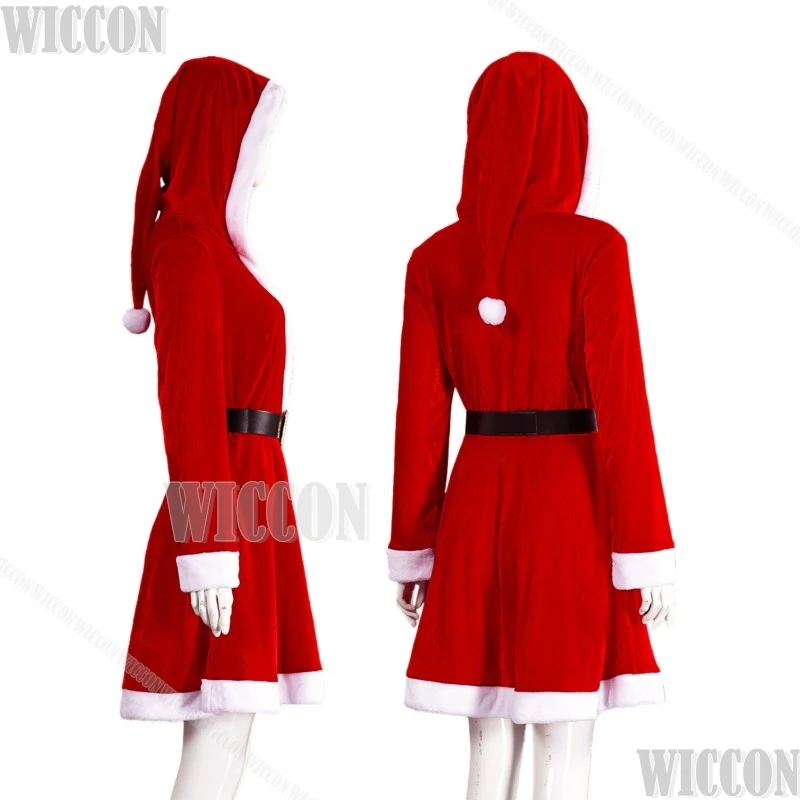 2026 فستان عيد الميلاد الأحمر الجديد هود فستان الحفلات المسائية الأحداث مرحلة الأداء الزي تأثيري امرأة هالوين كرنفال الزي #4