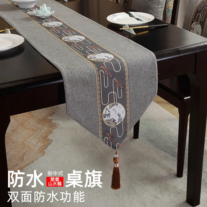 Waterproof New Chinese Style Table Flag Tea Ceremony Zen Tea Mat Tea Table Fabric Long Strip Tablecloth Chinese Style Tablecloth
