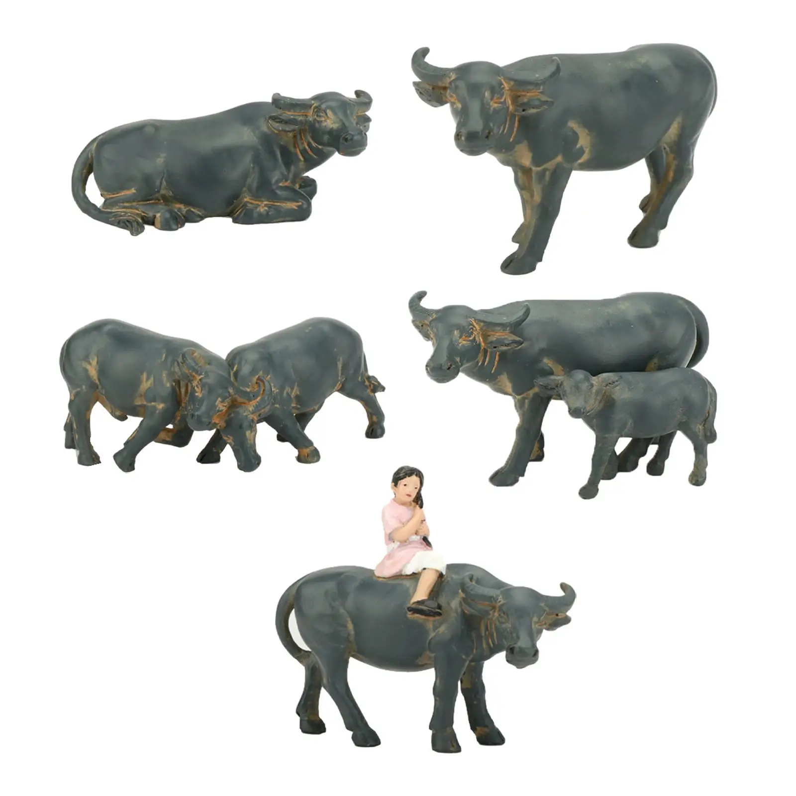Miniature Buffalo Figurine Ornament Realistic Flower Pot Buffalo Figurine for