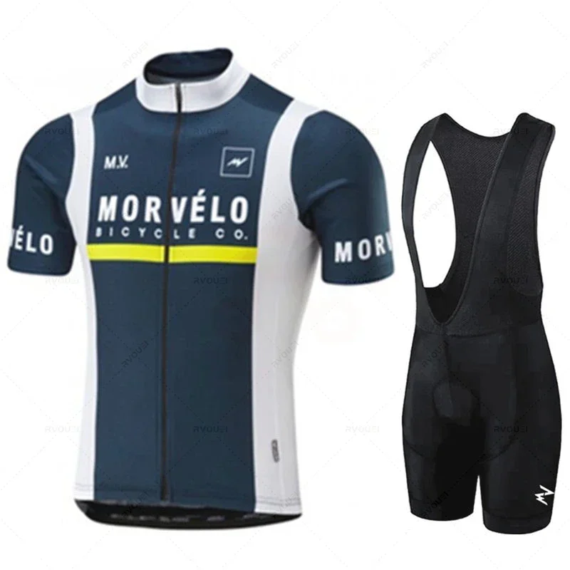 Morvelo Summer Mens Cycling Jersey Set Breathable Bicycle Clothing MTB Bike Clothes Short Sleeve Sports Ropa Maillot Ciclismo