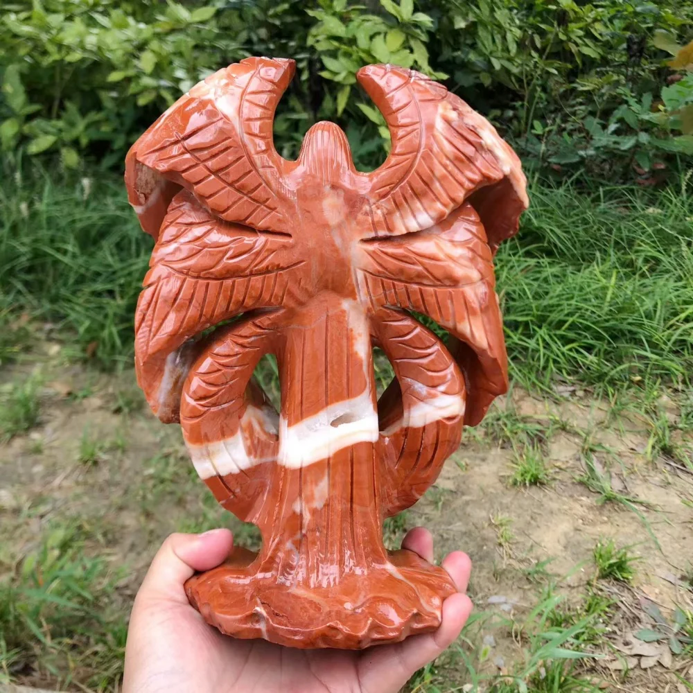 Red Jasper Fallen Angel Figurine Natural Crystal Hand Carved Angel Statue Gothic Home Decoration Collectible Reiki Stone Gift