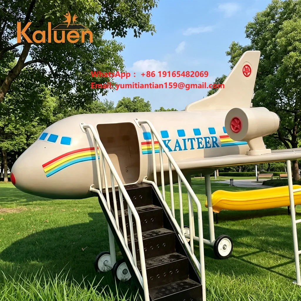 Fiberglass Airplane Shape Kids Playground Slide Simulation Aircraft Amusement Equipment for Kindergarten Outdoor Children Park