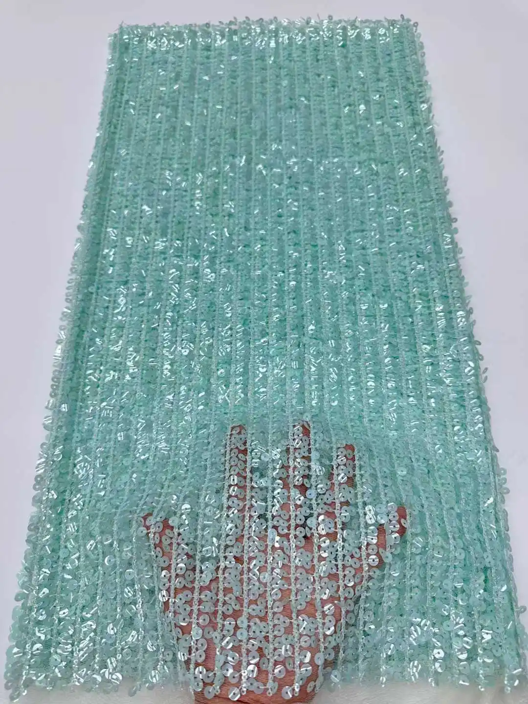 

Latest Hot Sale Fashion Africa Lace Fabric High Quality Handmade Embroidery Lace With Beads Sequins Party For Wedding Dress