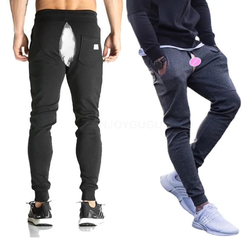 Sports Pants Men Invisible Zipper Open-Seat Pants Cotton Casual Pants Tight Shaping Trousers Quick-Drying Comfort Elastic Pants