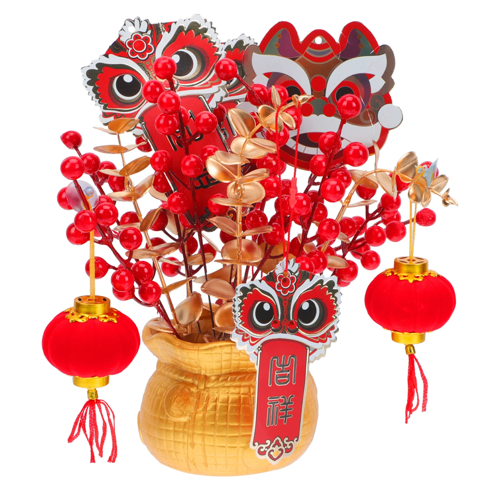 

1Set Fake Flower Potted Plant New Year Bonsai Decoration Tabletop Adornment for Chinese Style Celebration Decorative Home