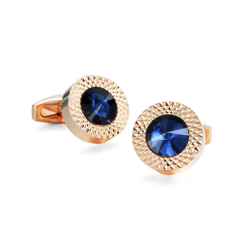 

Men's French shirt cufflinks made of copper material fashionable brand design blue crystal cufflink luxury clothing accessories