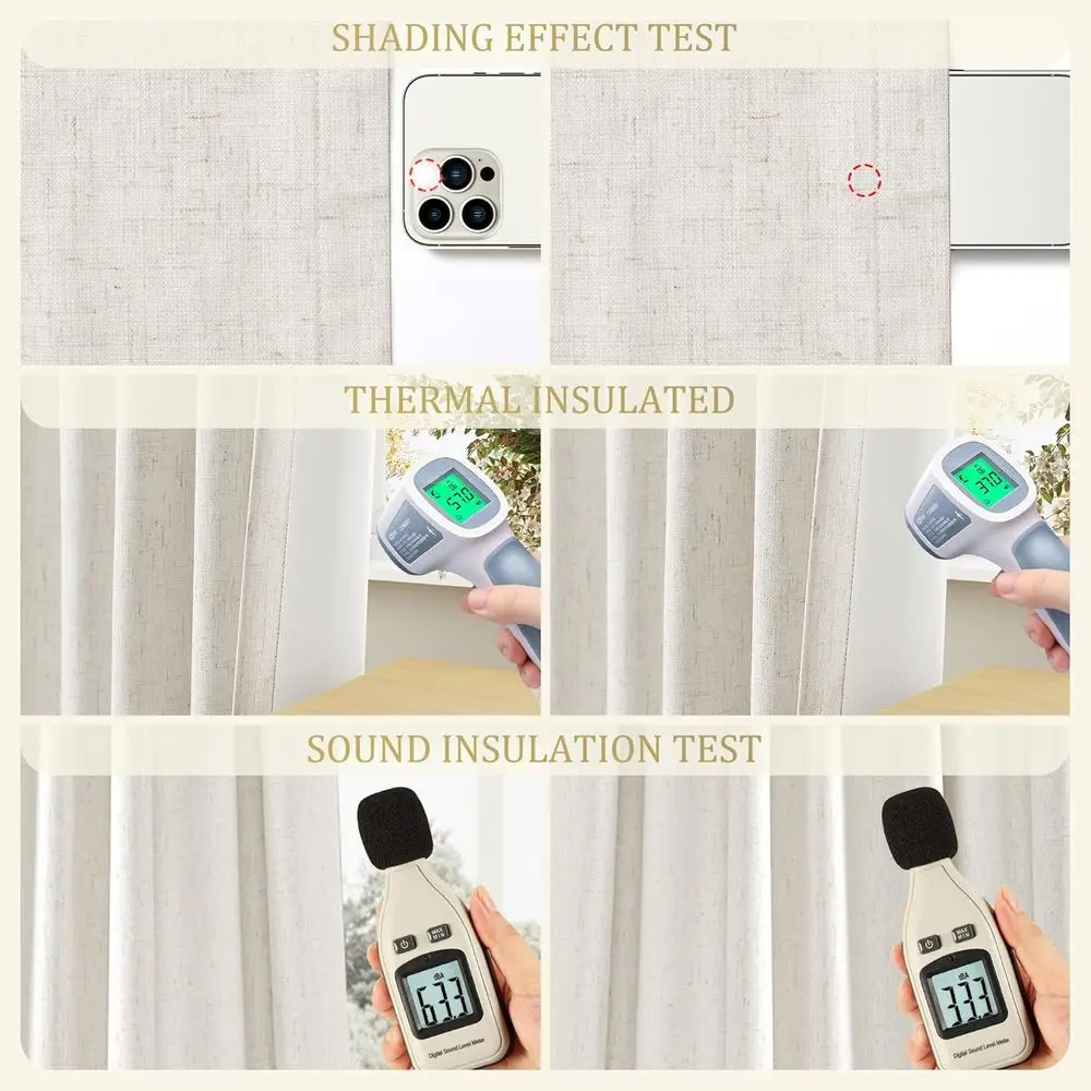 Tende oscuranti stile Boho 102 isolate in memory foam con linguetta posteriore, crema neutra per soggiorno e camera da letto