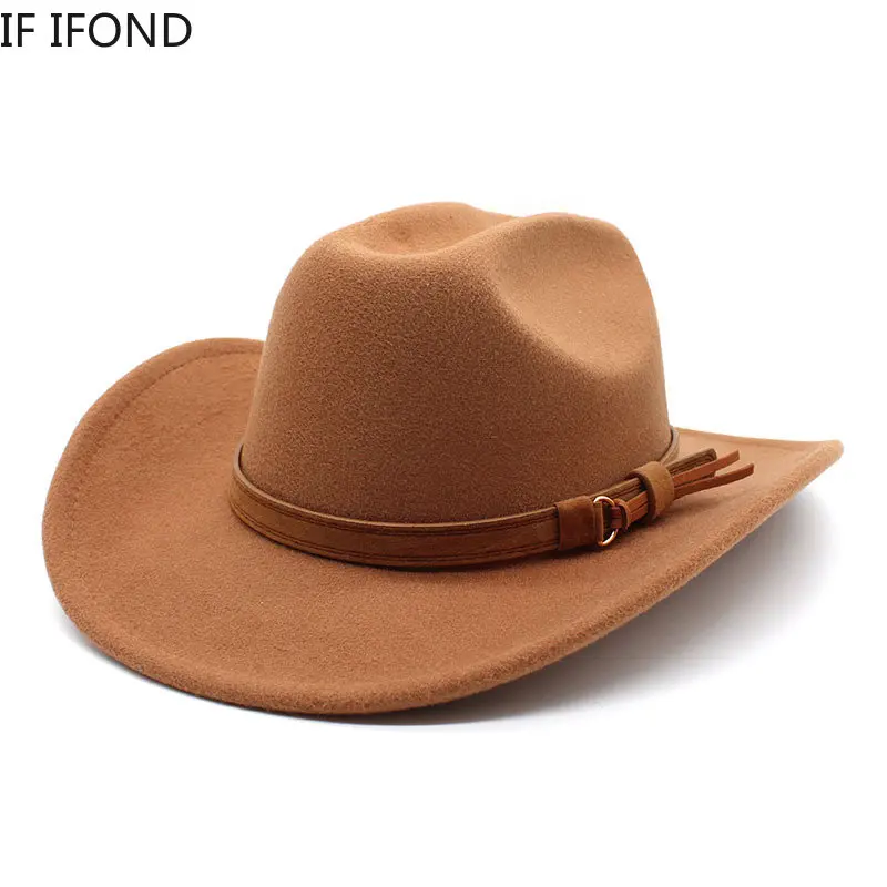 Winter Autumn Men\'s Western Women Cowboy Hat For Gentleman Lady Cowgirl Jazz Hat Wide Brim Felt Fedora Hat Sombrero Hombre