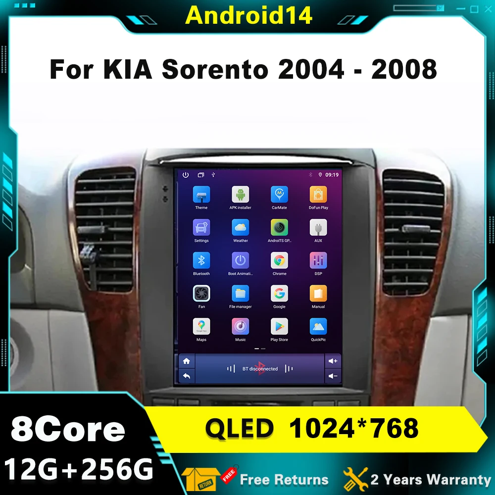 

9 дюймов Android 14 для KIA Sorento 2004-2008, автомобильный радиоприемник, мультимедийный видеоплеер, навигация, GPS, 4G, беспроводной Carplay HDR QLED BT