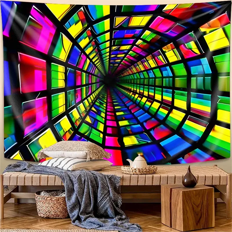 Colorful Tunnel Vision Neon Tapestry,UV tapestry wall hanging bedroom home party decoration