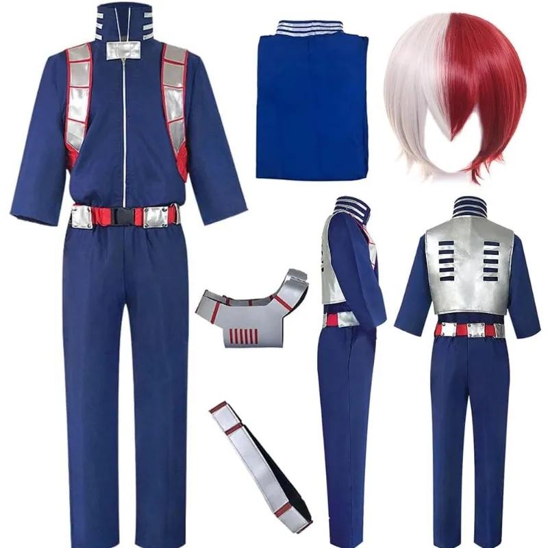 

Anime My Hero School Cosplay Todoroki Shoto Costume Blue Uniform Wig Full Set for Men Role Play Outfit Halloween Carnival Party
